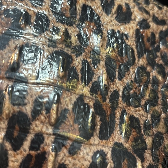 Charlie Lapson Croc Leopard Textured Print Satchel Bag Brass Hardware - Picture 11 of 16